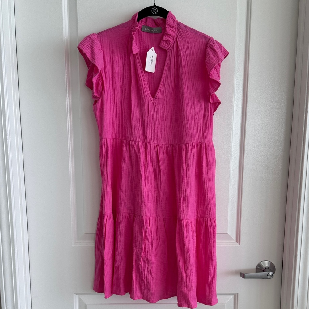 Pixi & Ivy Ruffle Sleeve Tiered Dress Sz S Pink